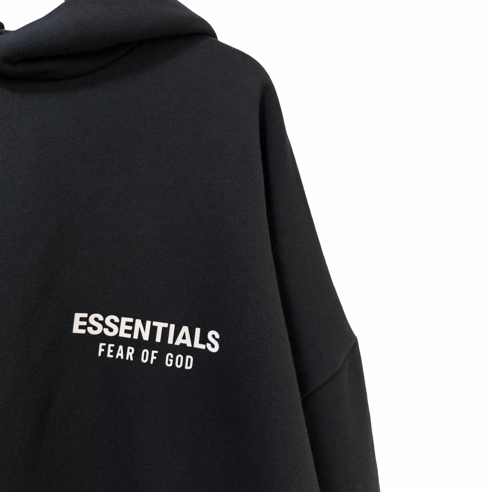 Fear of God‎ ESSENTIALS Mens Fleece Pullover Hoodie Size XL Black White Graphic